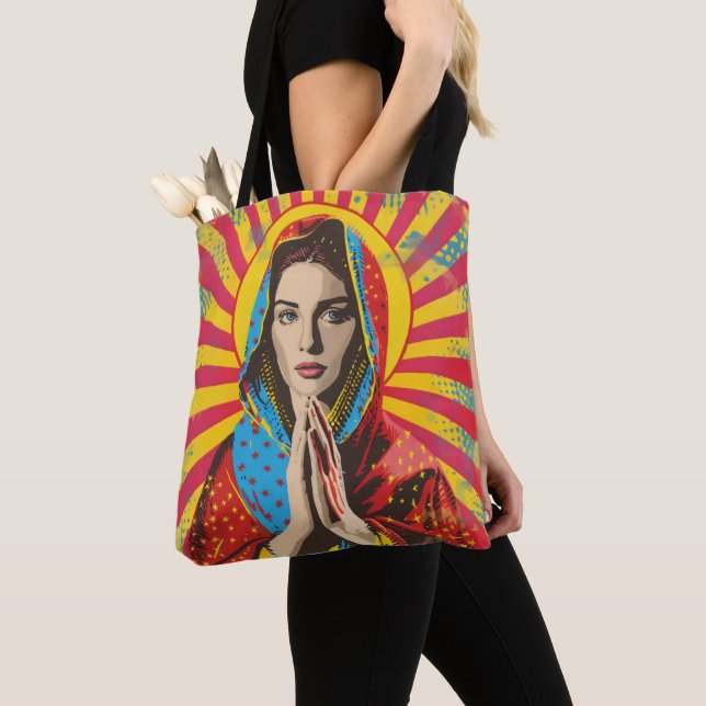 Holy Mary Religion Pop Art Tote Bag (Close Up)