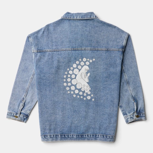Holy Mary with roses - black and white -  Denim Jacket (Back)