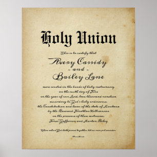 "Holy Matrimony" Antique Wedding Certificate Poster