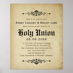 "Holy Matrimony" Antique Wedding Certificate Poster