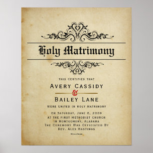 "Holy Matrimony" Antique Wedding Certificate Poster