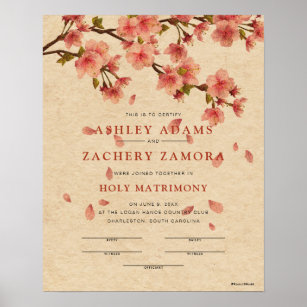 "Holy Matrimony" Fall Floral Wedding Certificate Poster