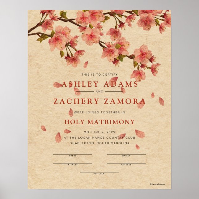 "Holy Matrimony" Fall Floral Wedding Certificate Poster (Front)