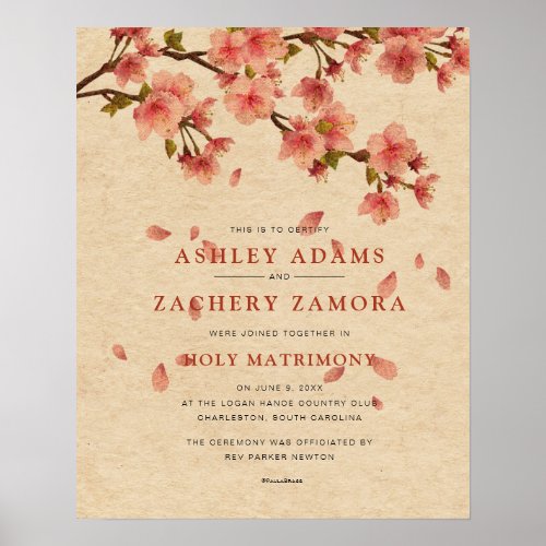 Holy Matrimony Fall Floral Wedding Certificate Poster
