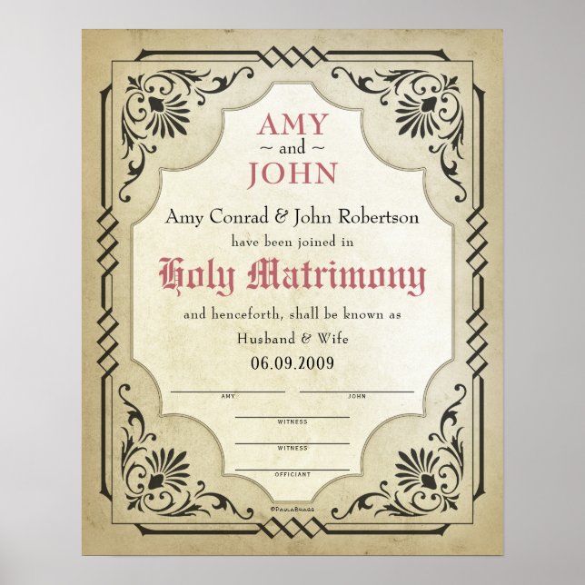 Holy Matrimony Husband Wife Wedding Certificate Poster (Front)