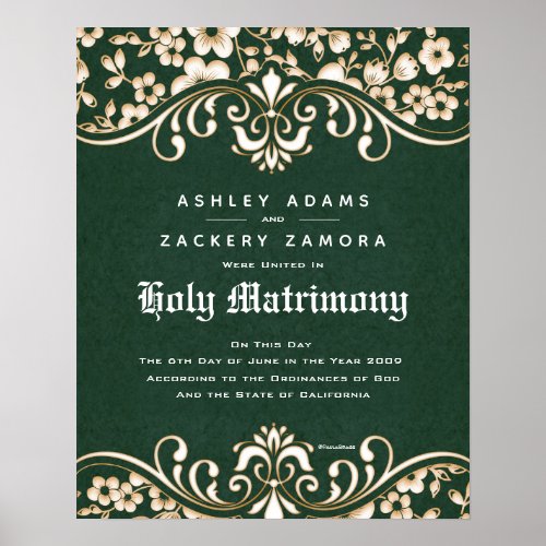 Holy Matrimony Ornate Scroll Wedding Certificate Poster