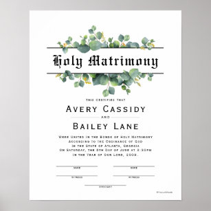 Holy Matrimony ♥ Wedding Certificate Poster