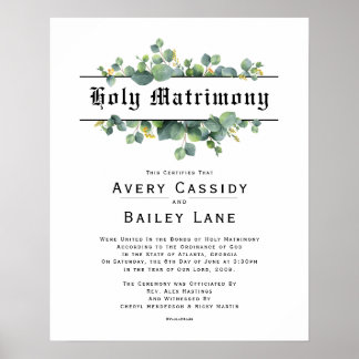 Holy Matrimony ♥ Wedding Certificate Poster