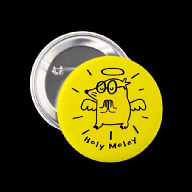 Holy Moley | Funny Angel Mole Cartoon Button (Creator Uploaded)