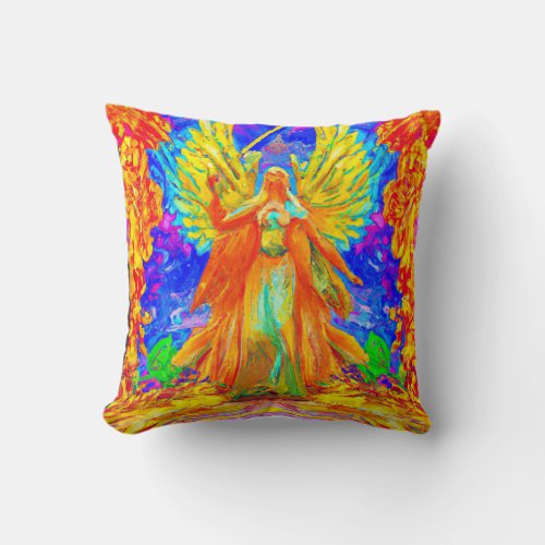 Holy mother archangel guarding eden poster T_Shirt Throw Pillow