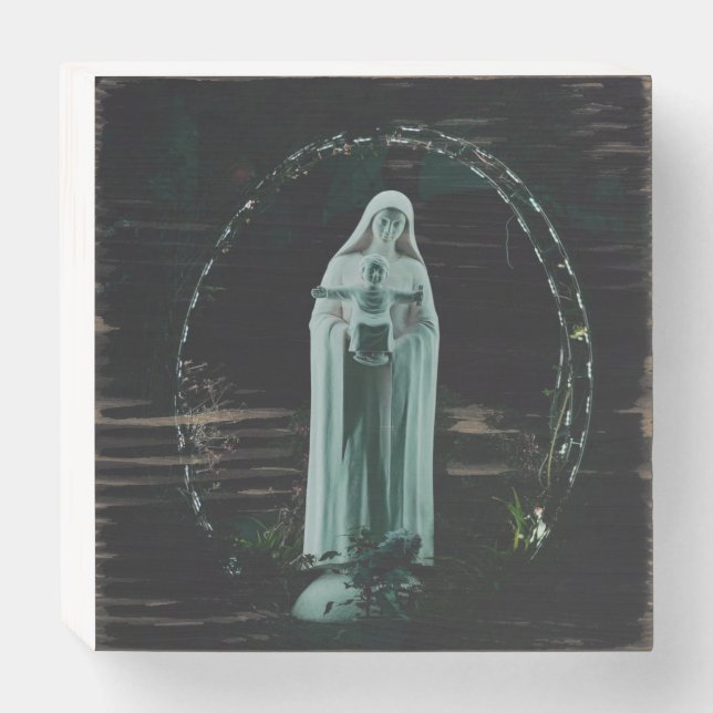 Holy Mother Mary and Baby Jesus Christian Wooden Box Sign (Front Horizontal)
