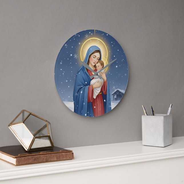 Holy Mother Mary and Baby Jesus Wall Clock (Office)