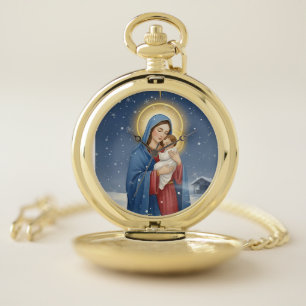 Holy Mother Mary Gold Pocket Watch
