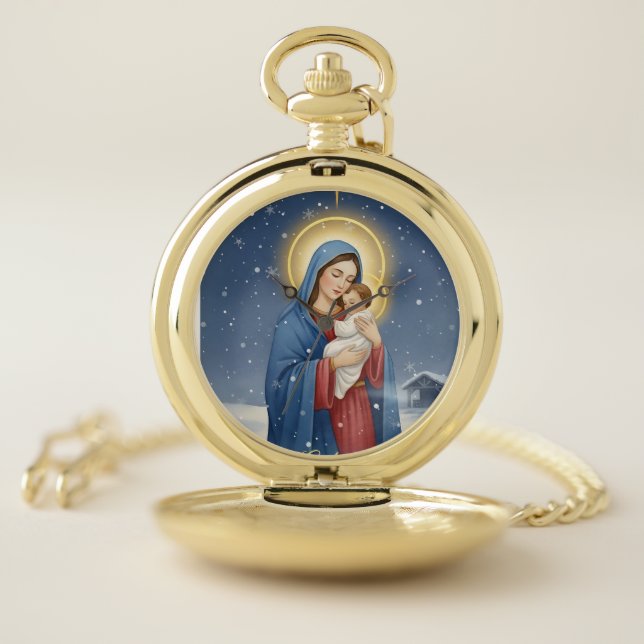 Holy Mother Mary Gold Pocket Watch (Inside)