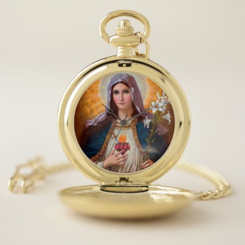 Holy mother Mary Immaculate HeartCatholic faith Pocket Watch