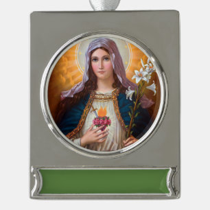 Holy mother Mary Immaculate Heart,Catholic faith, Silver Plated Banner Ornament