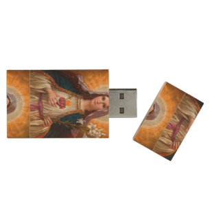 Holy mother Mary Immaculate Heart,Catholic faith, Wood Flash Drive