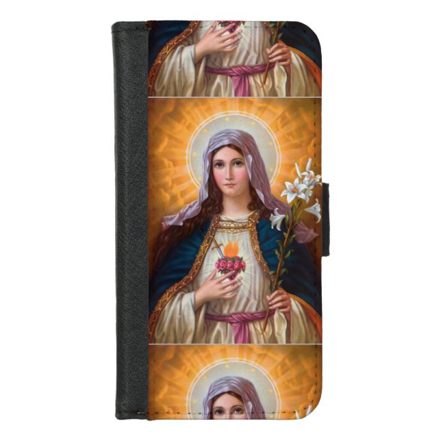 Holy Mother Mary Immaculate heart,St Mary,Catholic iPhone Wallet Case (Front)