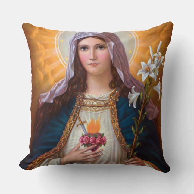 Holy Mother Mary Immaculate heart,St Mary,Catholic Throw Pillow (Front)