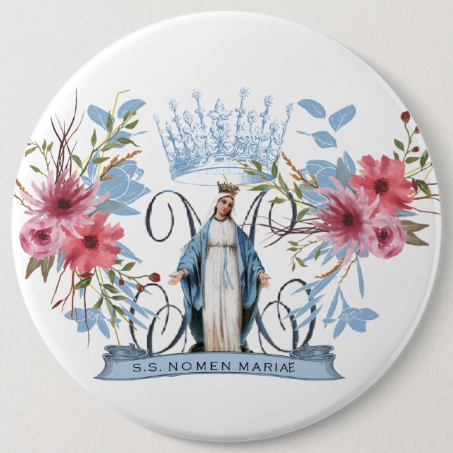 Holy Name of Mary Religious Virgin Mother Floral   Button (Front)