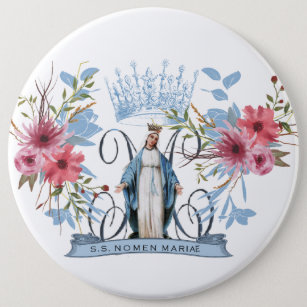 Holy Name of Mary Religious Virgin Mother Floral   Button
