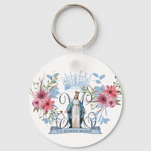 Holy Name of Mary Religious Virgin Mother Floral  Keychain