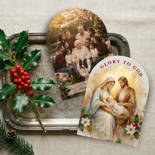 Holy Nativity Religious Arch Gold Photo TMF2 Holiday Card