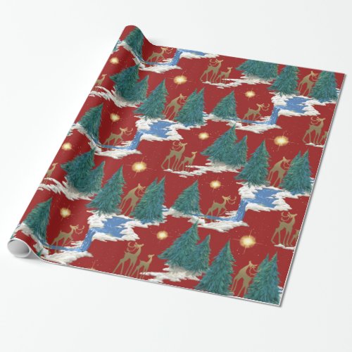 Holy Night Christmas Deer Wrapping Paper