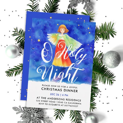 Holy Night Colorful Angel Christmas Watercolor Invitation