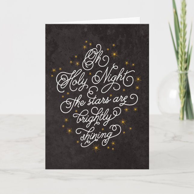 Holy Night Elegant Script Personalized Christmas Holiday Card (Front)