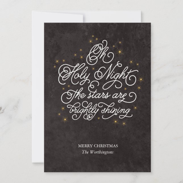 Holy Night Elegant Script Religious Greeting Card (Front)