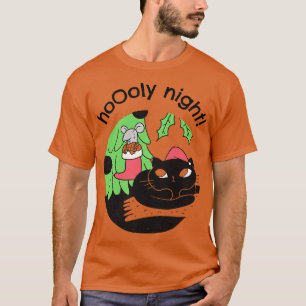 Holy Night Funny Christmas Gift With A Black Cat T-Shirt