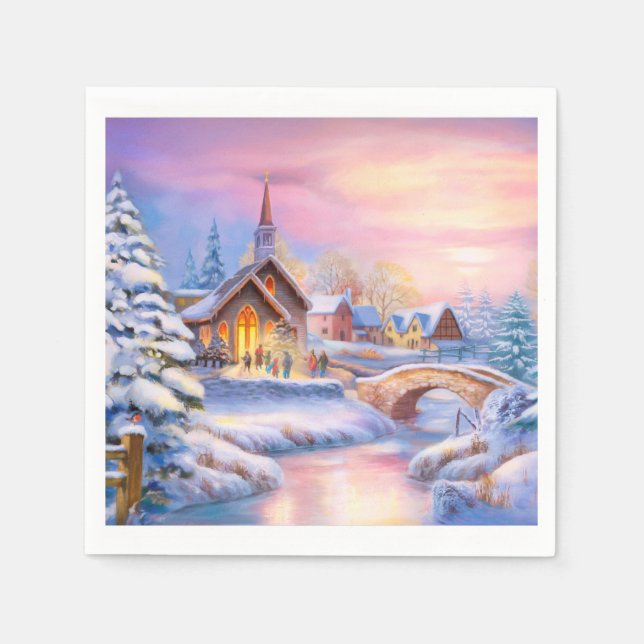Holy night, holiday winter scene napkins (Front)