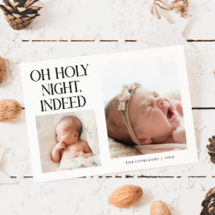 Holy Night Indeed Xmas White Birth Announcement