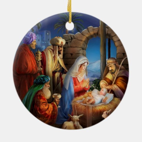 Holy night nativity scene ceramic ornament