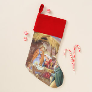 Holy night nativity scene christmas stocking