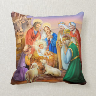 Holy night nativity scene throw pillow