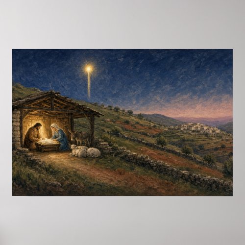 Holy Night Stable Nativity Poster