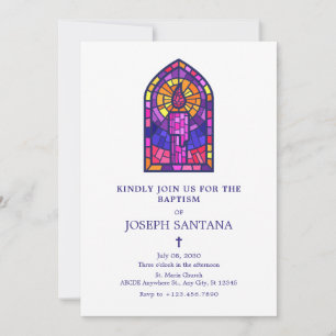 Holy Purple mosaic candle Baptism Invitation