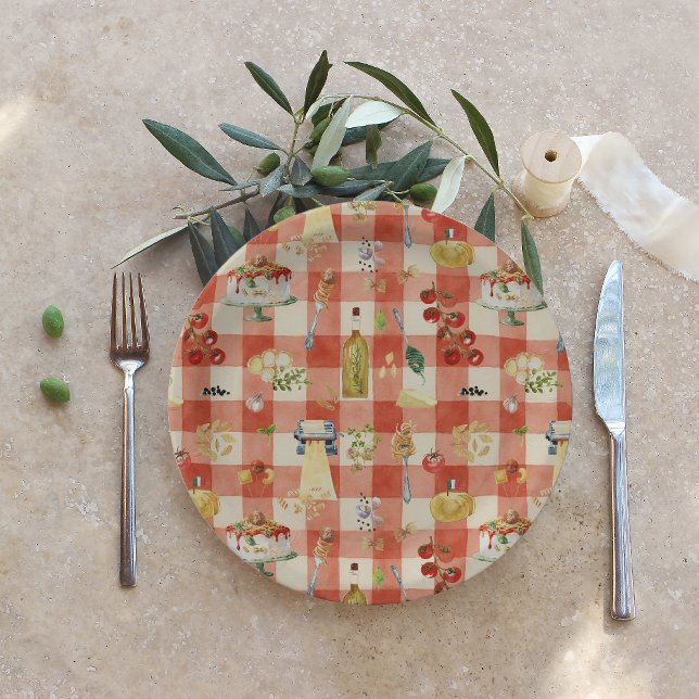 Holy Ravioli Gingham Pattern | Little Meatball  Paper Plates (Creator Uploaded)