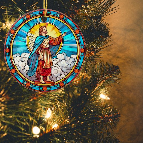 Holy Savior Stained Glass Christmas Ceramic Ornament