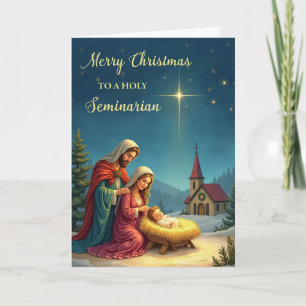 Holy Seminarian Christmas Nativity with Church Card