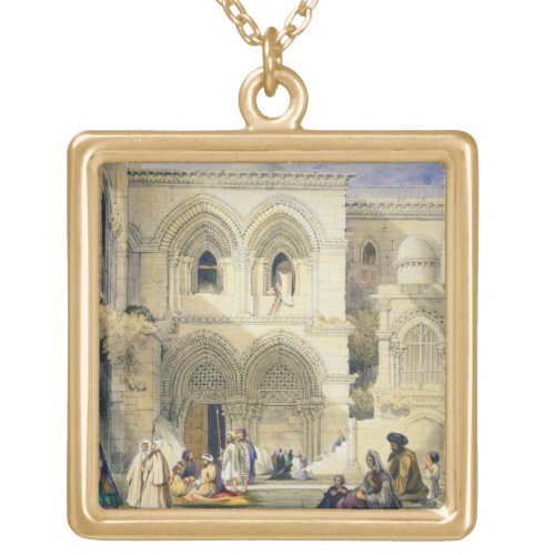 Holy Sepulchre in Jerusalem colour litho Gold Plated Necklace