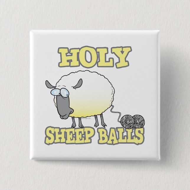 holy sheep balls funny unraveling yarn sheep pinback button (Front)