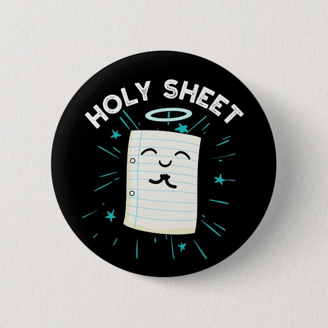 Holy Sheet Funny Halo Paper Pun Dark BG Button (Front)
