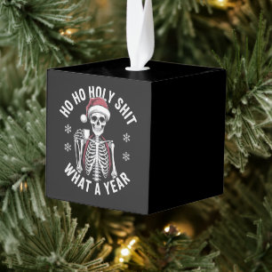 Holy Shirt What A Year Christmas Humor Skeleton Cube Ornament