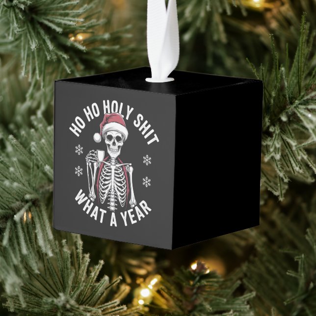 Holy Shirt What A Year Christmas Humor Skeleton  Cube Ornament (Tree)