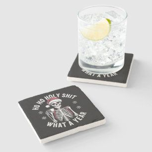 Holy Shirt What A Year Christmas Humor Skeleton  Stone Coaster