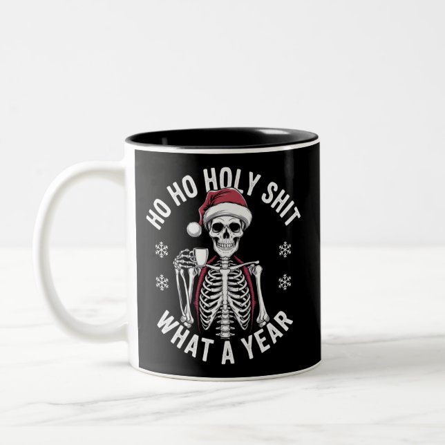 Holy Shirt What A Year Christmas Humor Skeleton  Two-Tone Coffee Mug (Left)
