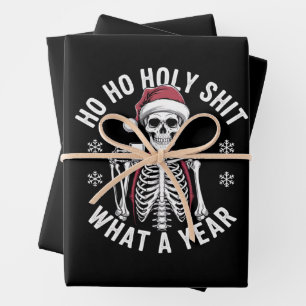 Holy Shirt What A Year Christmas Humor Skeleton Wrapping Paper Sheets